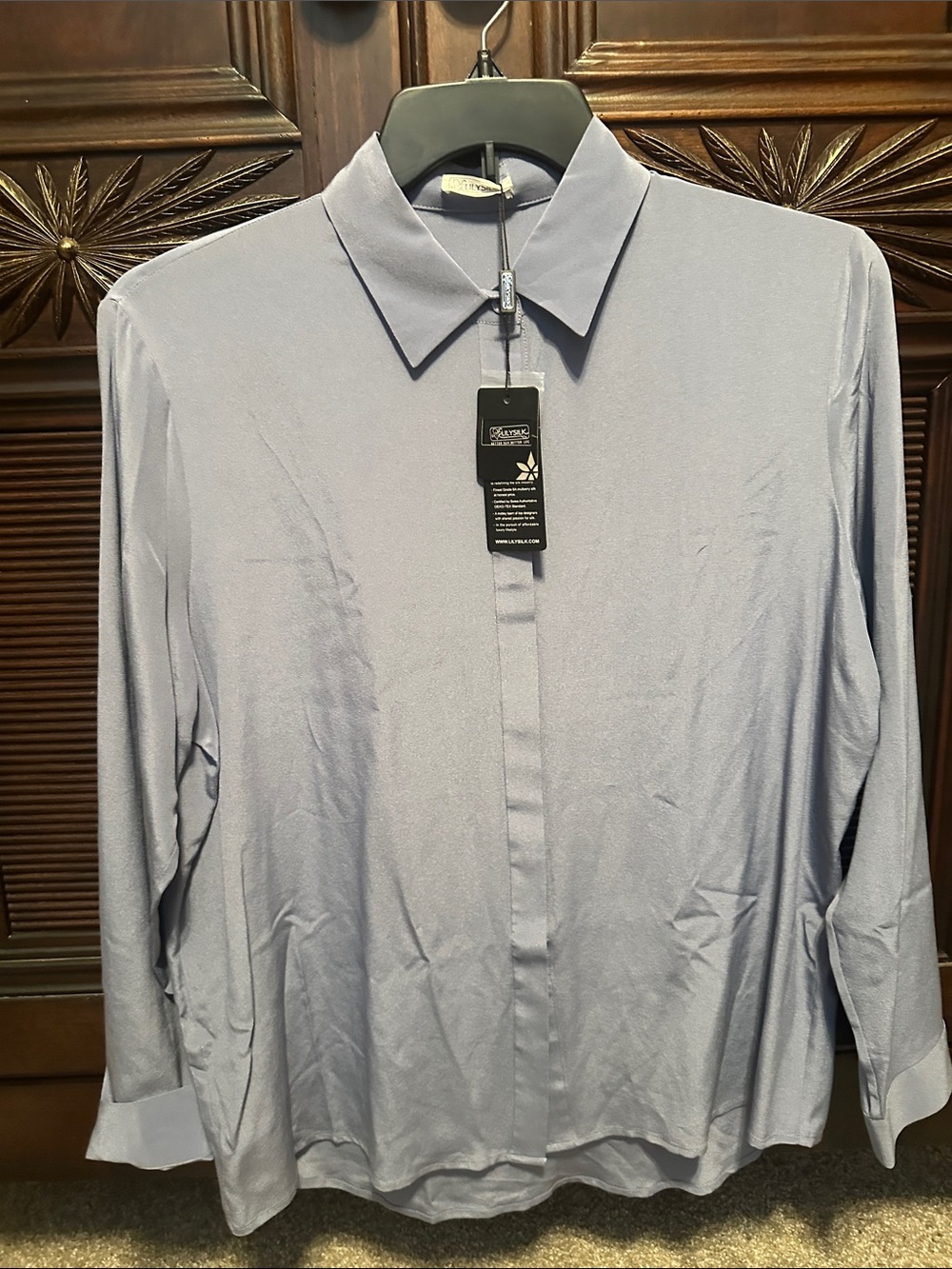 Women's Light Blue Collared Button-Front Blouse